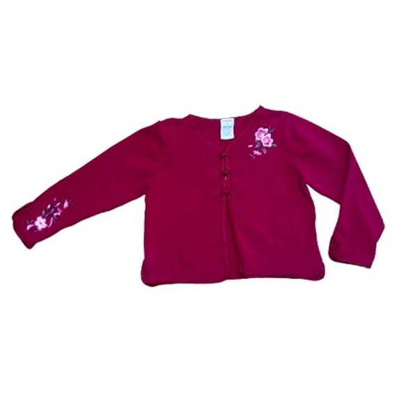 Vintage GYMBOREE Embroidered Cherry Blossom Frog Button Cardigan Sweater Size 5 - Picture 1 of 10